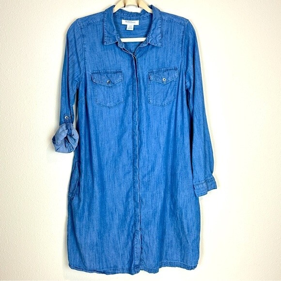 Motherhood Maternity Chambray Shirt Convertible Sleeve Dress M - Picture 1 of 9
